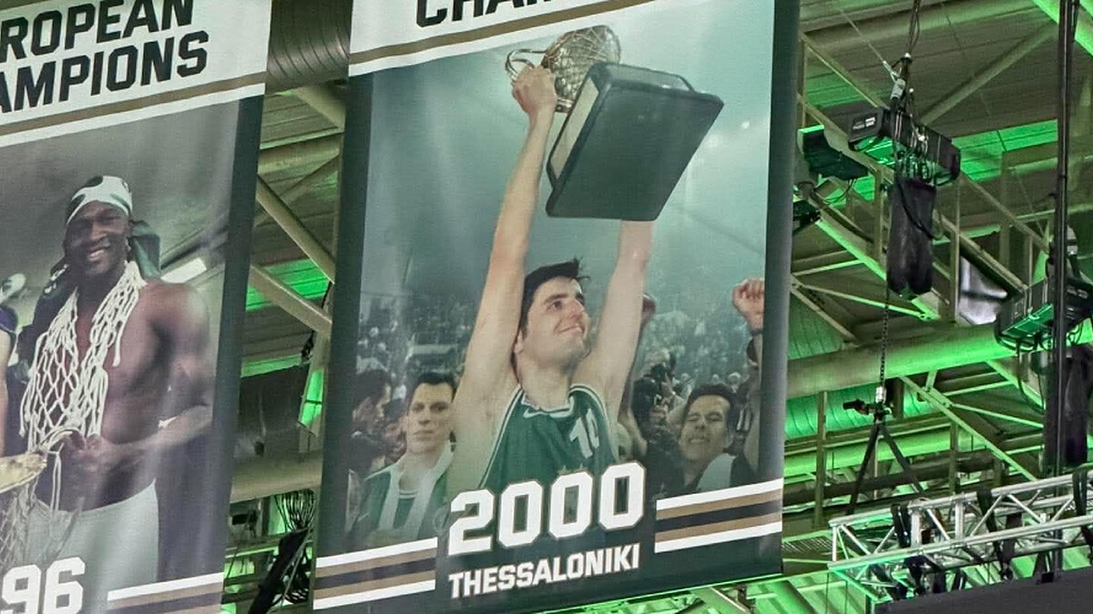 Panathinaikos restores Dejan Bodiroga’s EuroLeague championship banner to rafters